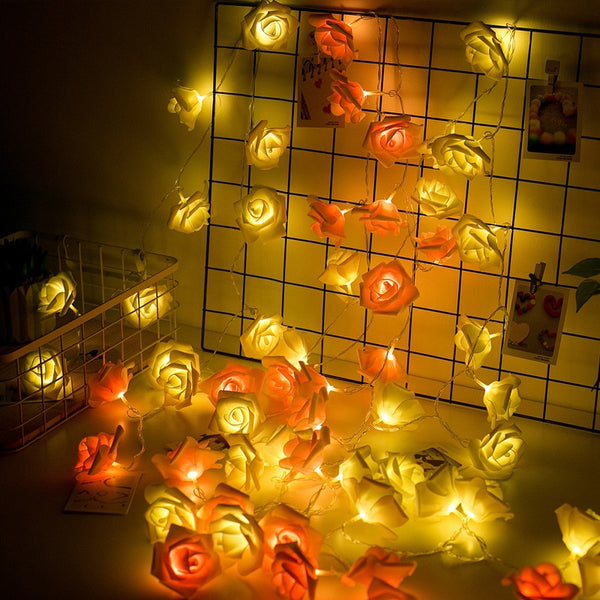 Battery powered pink Rose LED String Lights luminaria christmas natal garland Guirlande Lumineuse Wedding Birthday Decoration