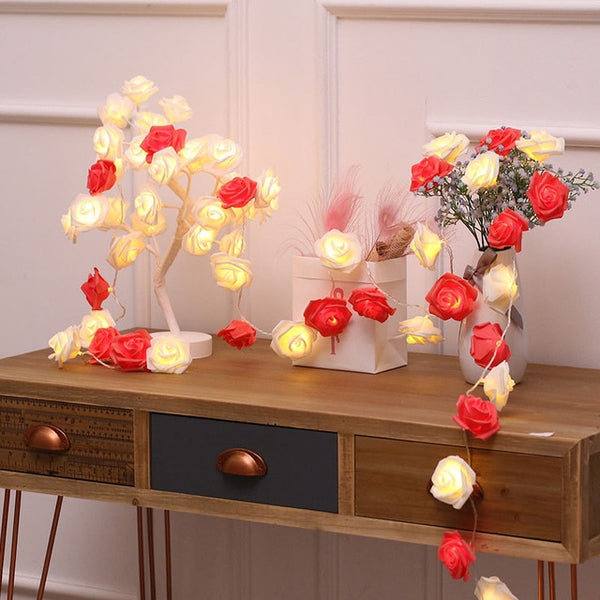 Battery powered pink Rose LED String Lights luminaria christmas natal garland Guirlande Lumineuse Wedding Birthday Decoration