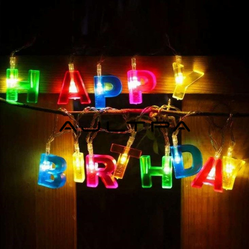 50pcs Letter Happy Birthday String Light LED Fairy Lights Power LED Garland Holiday Party Lamp Christmas Decorative Festoon