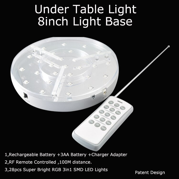 20pcs/Lot Super Bright Rechargeable Multicolors RGB LED Under Table Light With One RF Remote For Wedding Events Table Lighting