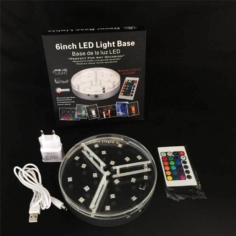 20pieces / Lot  Remote Conotrlled Rechargeable Lithium Battery + 3AA Battery Operated 6inch Under Vase LED Light Base