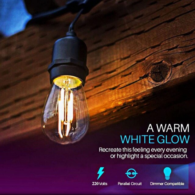17M LED String Lights S14 Waterproof IP65 Warm white garland LED Retro Edison Filament Bulb Outdoor Street Garden Patio light
