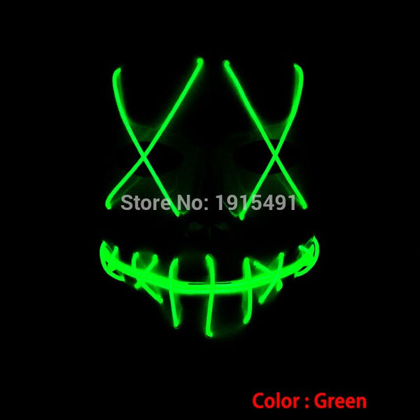 Bulksale Holiday Lighting Terrified EL Wire Slit Mouth Hiphop Mask Light Up Fluorescent Shuffle Mask Burning Man Festival Decor