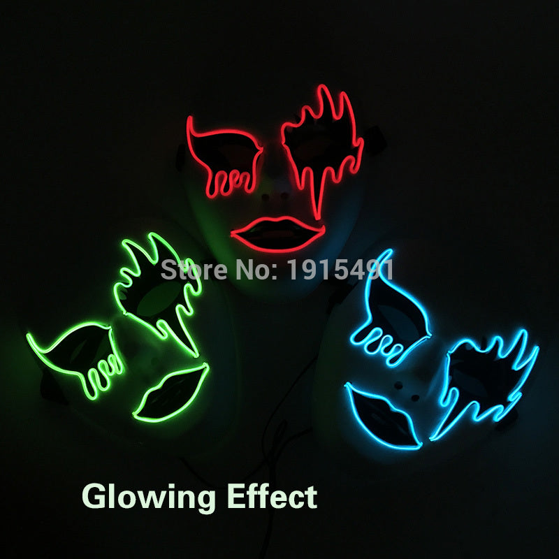 Newest DC3V Fashionable Gender Reveal Supplies Neon Led Light Bloody Face Bulksale Holiday Lighting EL Rope Carnival Scary Mask