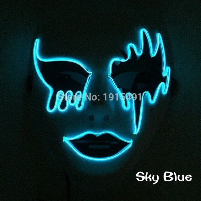 Newest DC3V Fashionable Gender Reveal Supplies Neon Led Light Bloody Face Bulksale Holiday Lighting EL Rope Carnival Scary Mask
