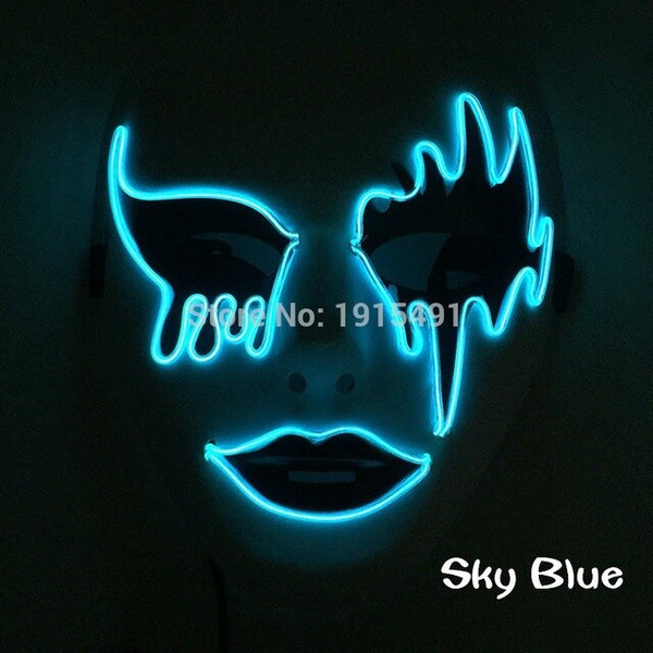 Newest DC3V Fashionable Gender Reveal Supplies Neon Led Light Bloody Face Bulksale Holiday Lighting EL Rope Carnival Scary Mask