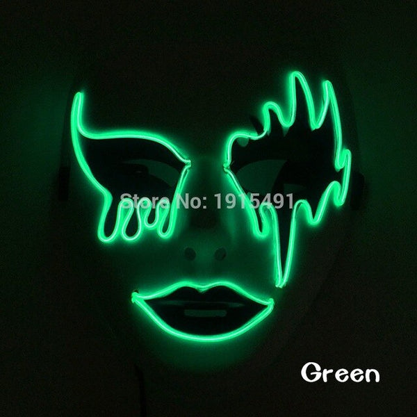 Newest DC3V Fashionable Gender Reveal Supplies Neon Led Light Bloody Face Bulksale Holiday Lighting EL Rope Carnival Scary Mask