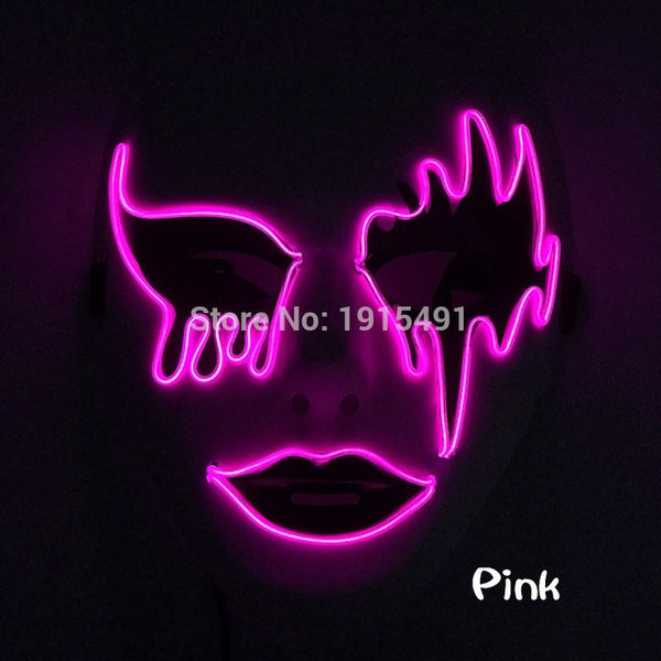 Newest DC3V Fashionable Gender Reveal Supplies Neon Led Light Bloody Face Bulksale Holiday Lighting EL Rope Carnival Scary Mask