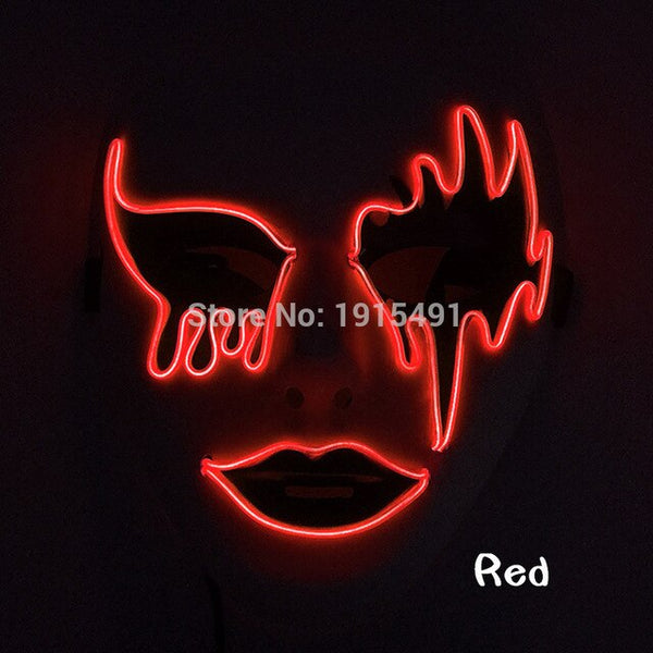 Newest DC3V Fashionable Gender Reveal Supplies Neon Led Light Bloody Face Bulksale Holiday Lighting EL Rope Carnival Scary Mask