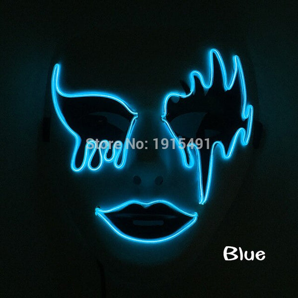 Newest DC3V Fashionable Gender Reveal Supplies Neon Led Light Bloody Face Bulksale Holiday Lighting EL Rope Carnival Scary Mask