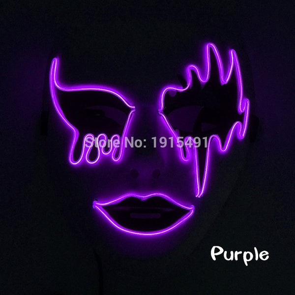 Newest DC3V Fashionable Gender Reveal Supplies Neon Led Light Bloody Face Bulksale Holiday Lighting EL Rope Carnival Scary Mask