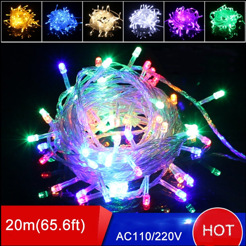 garland led string 20M 200leds AC220V EU plug LED string lights 75pcs/lot white color multicolour christmas lights