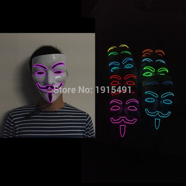 For Holiday Lighting EL Cable Rope Colored Drawing Vendetta Mask Fashion Dancing Show Props Led Neon Guy Fawkes Grimace Mask
