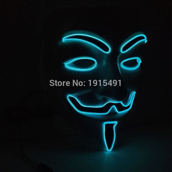 For Holiday Lighting EL Cable Rope Colored Drawing Vendetta Mask Fashion Dancing Show Props Led Neon Guy Fawkes Grimace Mask