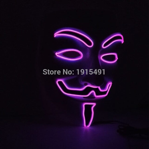 For Holiday Lighting EL Cable Rope Colored Drawing Vendetta Mask Fashion Dancing Show Props Led Neon Guy Fawkes Grimace Mask