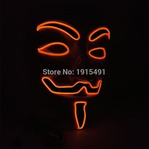 For Holiday Lighting EL Cable Rope Colored Drawing Vendetta Mask Fashion Dancing Show Props Led Neon Guy Fawkes Grimace Mask