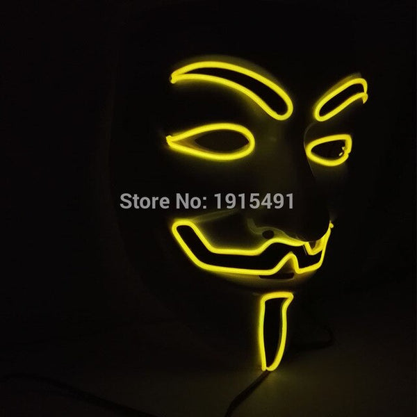 For Holiday Lighting EL Cable Rope Colored Drawing Vendetta Mask Fashion Dancing Show Props Led Neon Guy Fawkes Grimace Mask