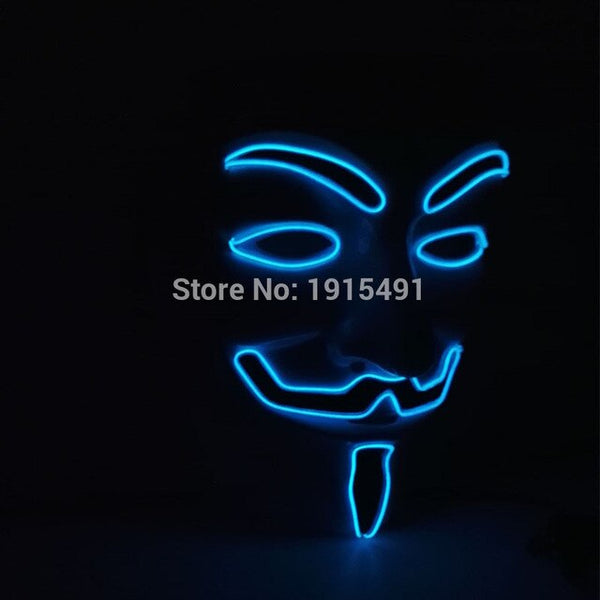 For Holiday Lighting EL Cable Rope Colored Drawing Vendetta Mask Fashion Dancing Show Props Led Neon Guy Fawkes Grimace Mask