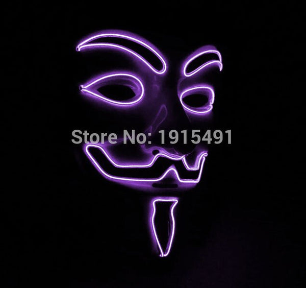 For Holiday Lighting EL Cable Rope Colored Drawing Vendetta Mask Fashion Dancing Show Props Led Neon Guy Fawkes Grimace Mask
