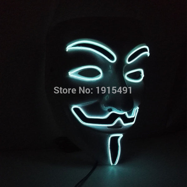 For Holiday Lighting EL Cable Rope Colored Drawing Vendetta Mask Fashion Dancing Show Props Led Neon Guy Fawkes Grimace Mask