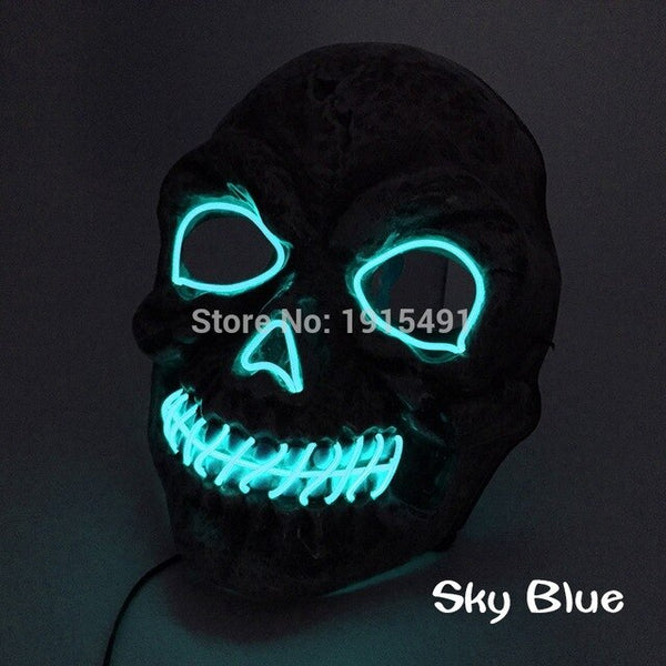 30Pcs Fluorescent Light Up Demon Shuffle Mask Easter Holiday Lighting EL Cable Rope Cheer Party Ghost Mask Haunted House Props