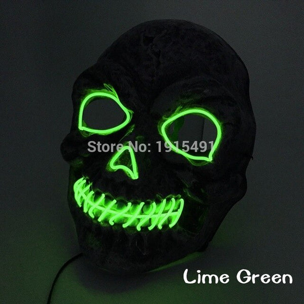 30Pcs Fluorescent Light Up Demon Shuffle Mask Easter Holiday Lighting EL Cable Rope Cheer Party Ghost Mask Haunted House Props