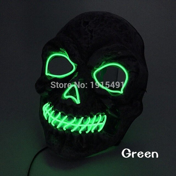 30Pcs Fluorescent Light Up Demon Shuffle Mask Easter Holiday Lighting EL Cable Rope Cheer Party Ghost Mask Haunted House Props