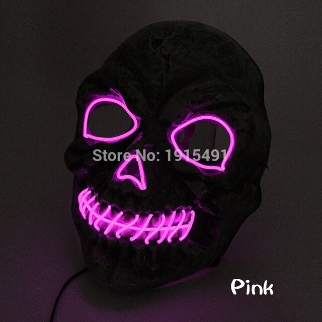 30Pcs Fluorescent Light Up Demon Shuffle Mask Easter Holiday Lighting EL Cable Rope Cheer Party Ghost Mask Haunted House Props