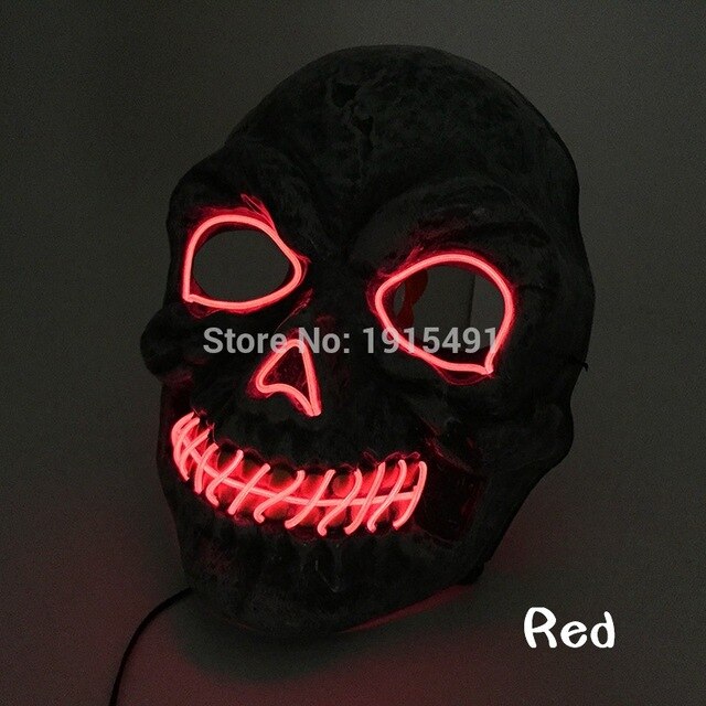 30Pcs Fluorescent Light Up Demon Shuffle Mask Easter Holiday Lighting EL Cable Rope Cheer Party Ghost Mask Haunted House Props