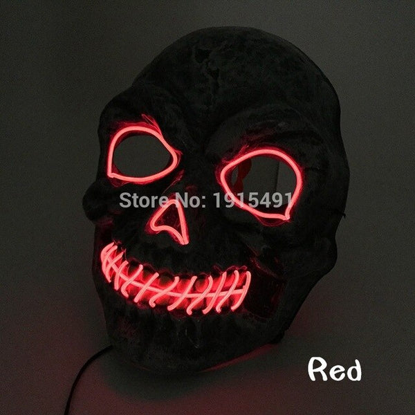 30Pcs Fluorescent Light Up Demon Shuffle Mask Easter Holiday Lighting EL Cable Rope Cheer Party Ghost Mask Haunted House Props