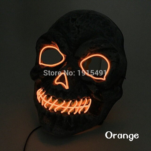 30Pcs Fluorescent Light Up Demon Shuffle Mask Easter Holiday Lighting EL Cable Rope Cheer Party Ghost Mask Haunted House Props
