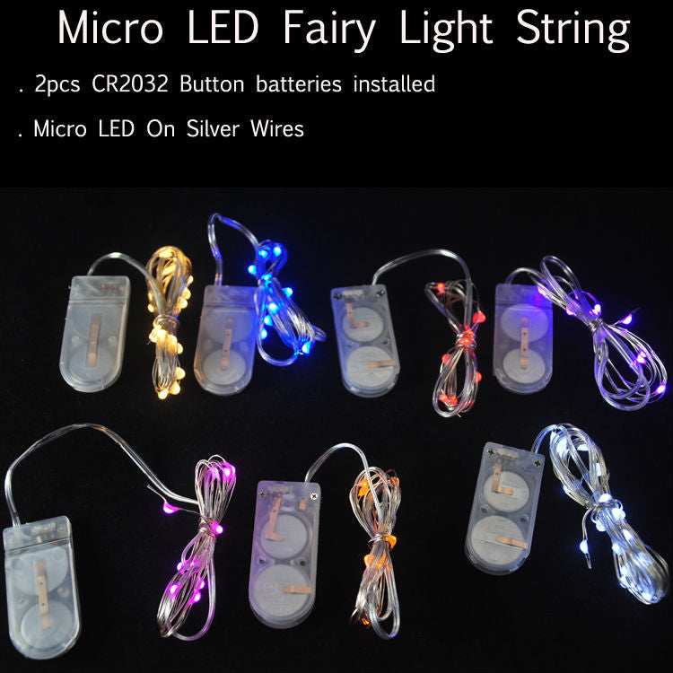 100pcs/Lot CR2032 Cell Battery Operated 2M 20LED Micro LED String Lights For Wedding Party Events Xmas Decoration Light