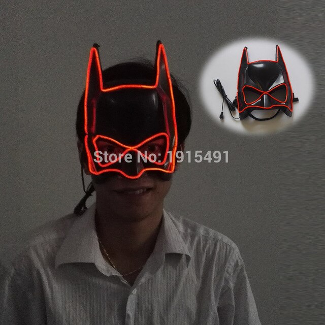 Arts and Crafts Party Holiday Lighting EL Wire Superhero Batman Mask Character Play Neon Led Fancy Cartoon Mask New Year Day Bar