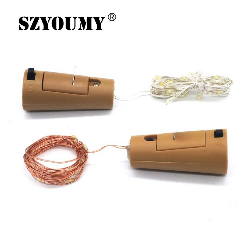 SZYOUMY 1M 10Led 2M 20Led Wine Bottle Cork Copper Wire String Light Battery Operated Starry Fairy Lights For Party Holiday Xmas