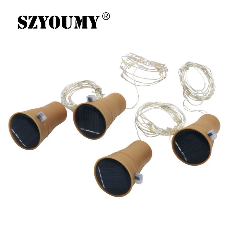SZYOUMY 1M 10 Leds Glass Wine Solar LED String Light Cork Shaped Wine Bottle Stopper Light Lamp Christmas Party Decoration