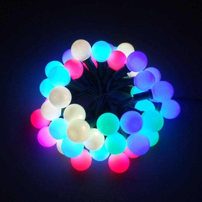 DC12V 50nodes addressable RGB Ball G40 UCS1903 LED Christmas pixel string light;6inches(15cm) wire spacing;all GREEN wire;IP68
