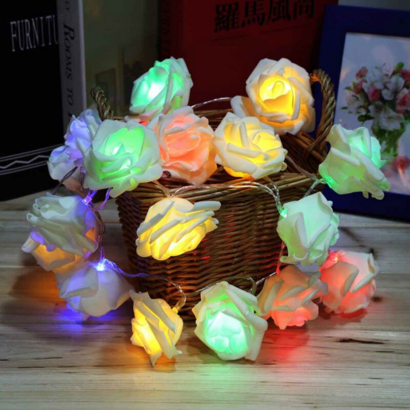 20pcs Romantic Holiday Lighting 20 x LED Novelty Rose Flower Fairy String Lights for Wedding Garden Party Christmas Decoration