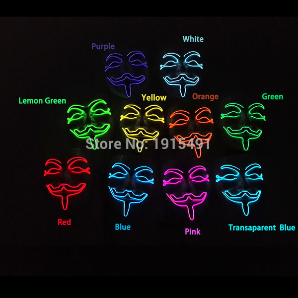 As Mardi Gras Decor 10Pieces Birthday Theme Funky EL Rope Tube Camougflage Mask Holiday Lighting Light Up V for Vendetta Face