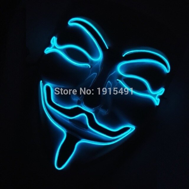 As Mardi Gras Decor 10Pieces Birthday Theme Funky EL Rope Tube Camougflage Mask Holiday Lighting Light Up V for Vendetta Face