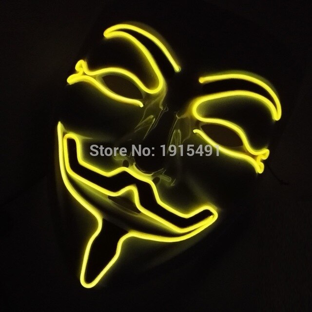 As Mardi Gras Decor 10Pieces Birthday Theme Funky EL Rope Tube Camougflage Mask Holiday Lighting Light Up V for Vendetta Face