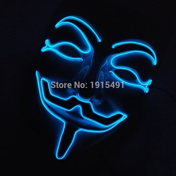 As Mardi Gras Decor 10Pieces Birthday Theme Funky EL Rope Tube Camougflage Mask Holiday Lighting Light Up V for Vendetta Face