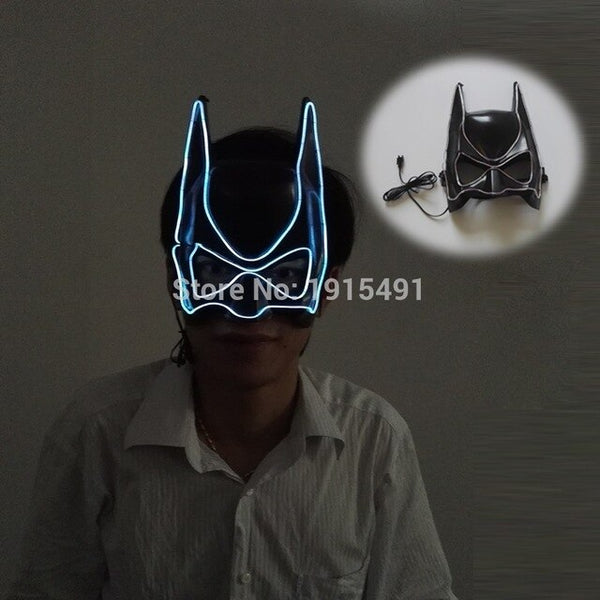 High-End Halloween Decor Neon Glowing Strip Batman Movie Figure Mask Holiday Lighting EL Rope Funny Comics Mask Wedding Props